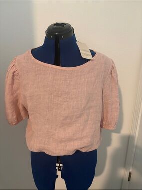 Women's Lightweight Pink Linen Short-Sleeve Top